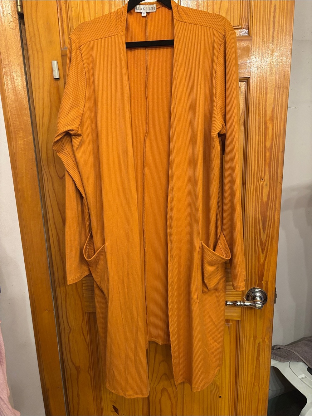 Open-Front Long Cardigan Jacket - Mustard. Size 2X fits like a L/XL